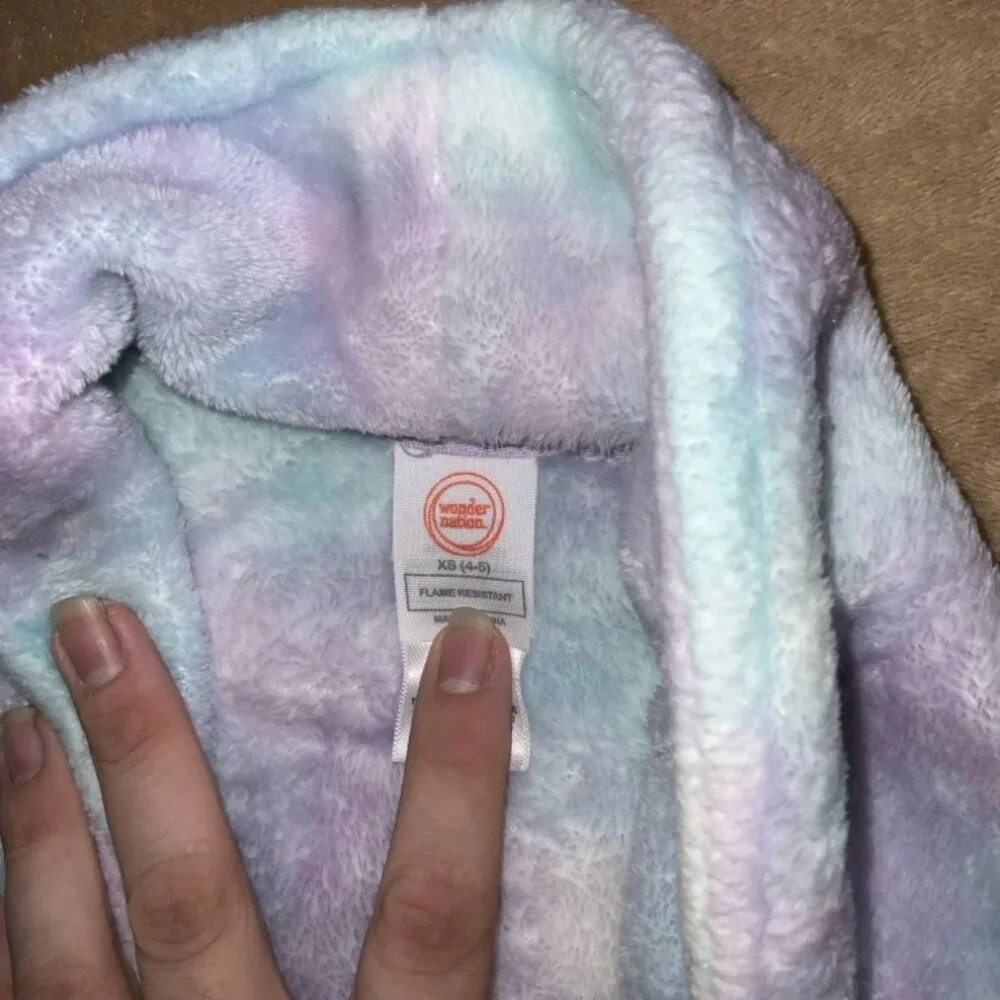 Wonder‎ Nation Girls XS (4-5) Purple Green Blue Tie-Dye Fleece House Coat Robe